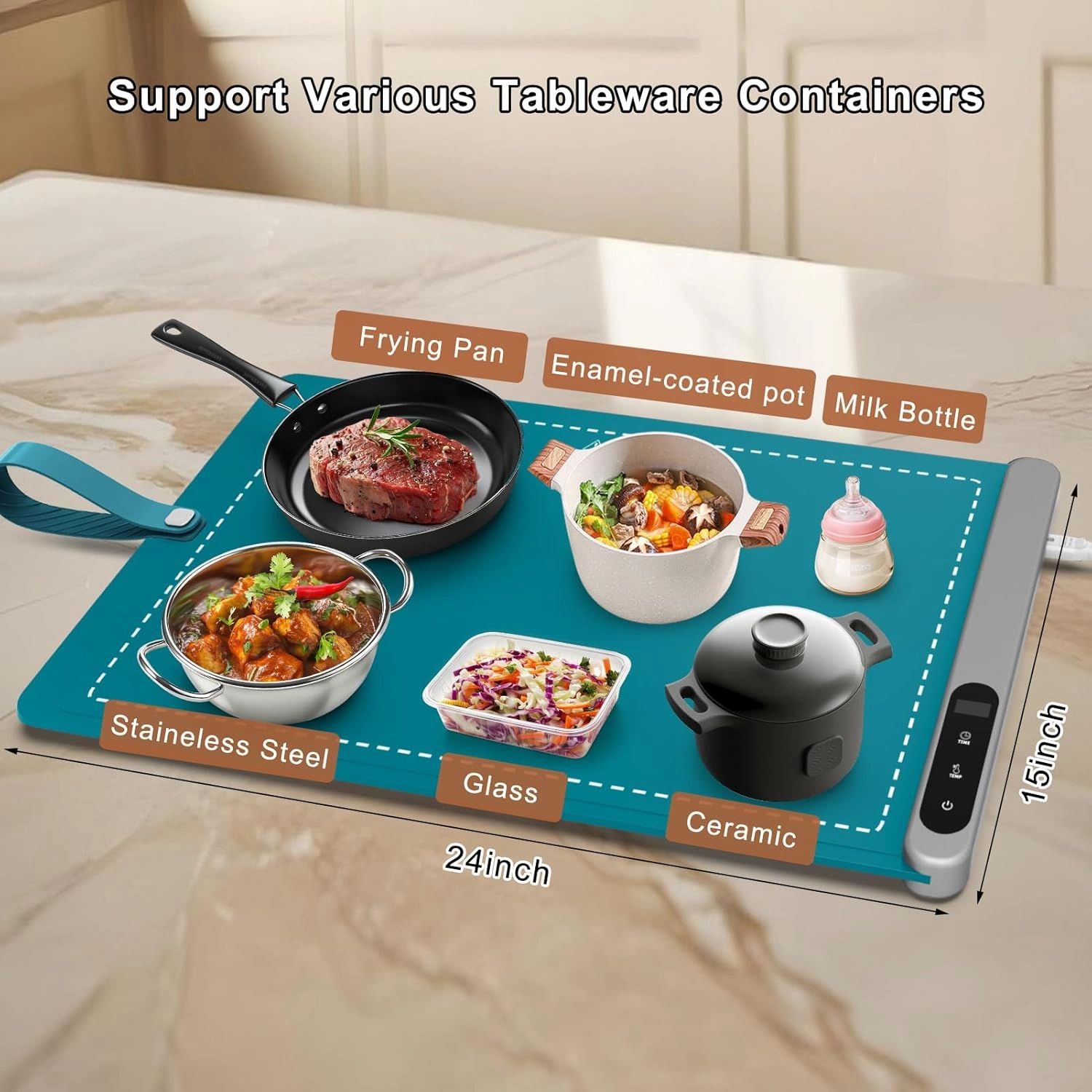 FYY Food Warming Mat - Electric Warming Tray with 6 Temperature Settings and 6 Hours Timer, Full Surface Graphene Heating Food Warmer, Premium Rollable Heating Tray for Gatherings, Parties, Dark Green