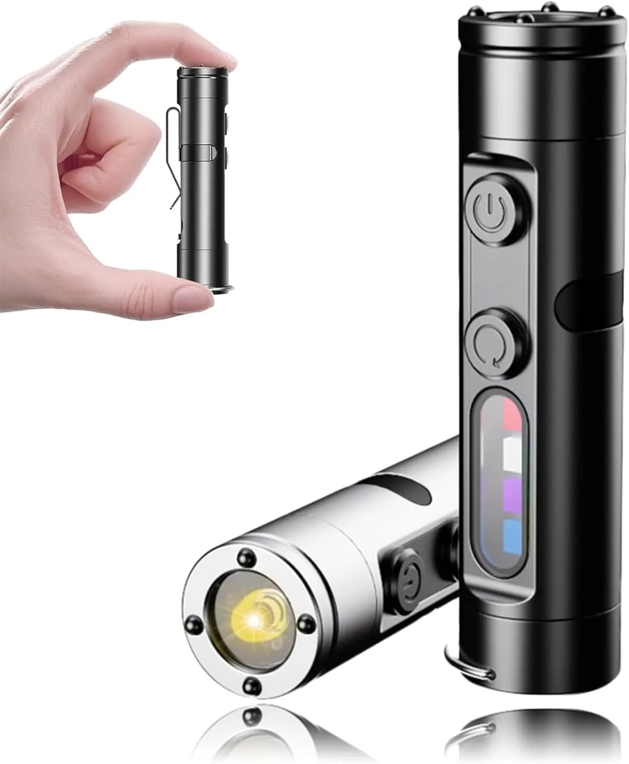G5 EDC Flashlight, 500 Lumens Mini Rechargeable Flashlight with Magnetic Tail & Hat Clip, Waterproof Pocket Light for Camping, Hiking, Emergency & Everyday Carry(Silver)
