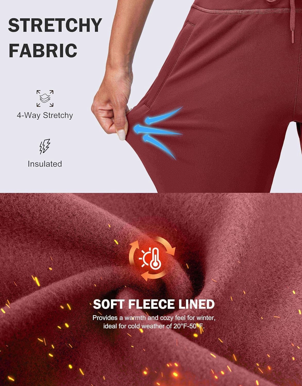 G Gradual Women's Fleece Lined Joggers High Waisted Water Resistant Thermal Winter Sweatpants Running Hiking Pockets