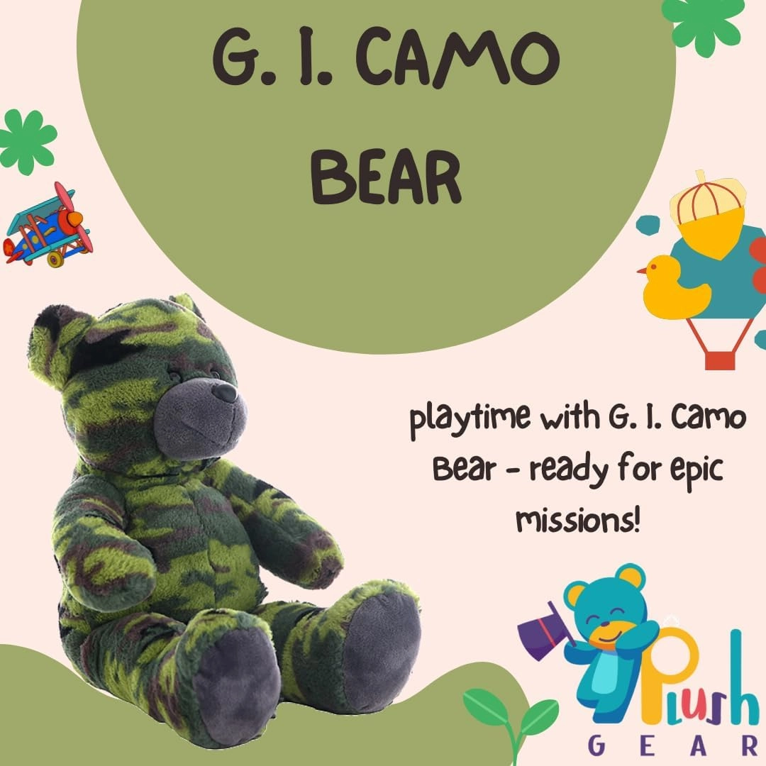 G.I. Camo Bear 16 inch Plush Military Camouflage Teddy – Soft Stuffed Animal Toy, Durable Camouflage Bear Perfect for Outdoor Adventures, Collectors, and Gift Giving