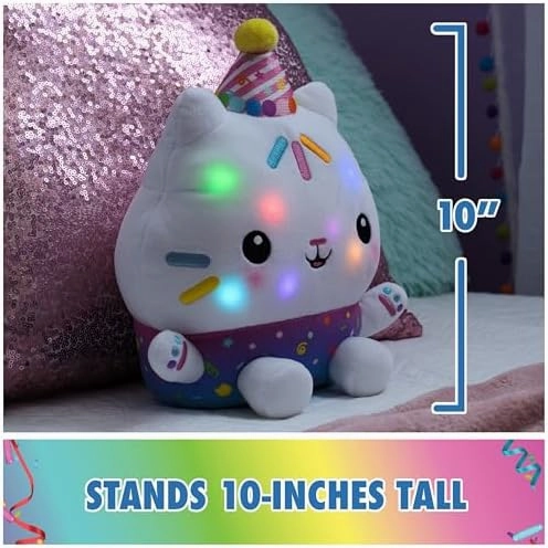 Gabby's Dollhouse Celebrations, Sprinkle Party Cakey Cat Plush, 10-Inch Interactive Stuffed Animal with Sounds, Kids Toys for Girls & Boys Ages 3 