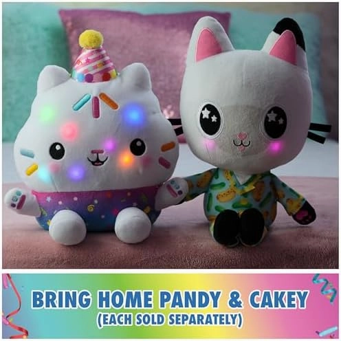 Gabby's Dollhouse Celebrations, Sprinkle Party Cakey Cat Plush, 10-Inch Interactive Stuffed Animal with Sounds, Kids Toys for Girls & Boys Ages 3 