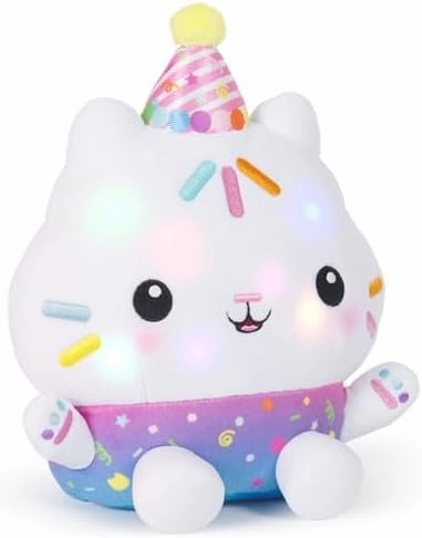 Gabby's Dollhouse Celebrations, Sprinkle Party Cakey Cat Plush, 10-Inch Interactive Stuffed Animal with Sounds, Kids Toys for Girls & Boys Ages 3 