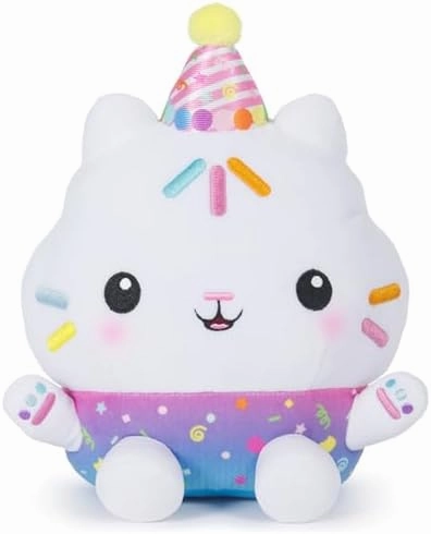 Gabby's Dollhouse Celebrations, Sprinkle Party Cakey Cat Plush, 10-Inch Interactive Stuffed Animal with Sounds, Kids Toys for Girls & Boys Ages 3 