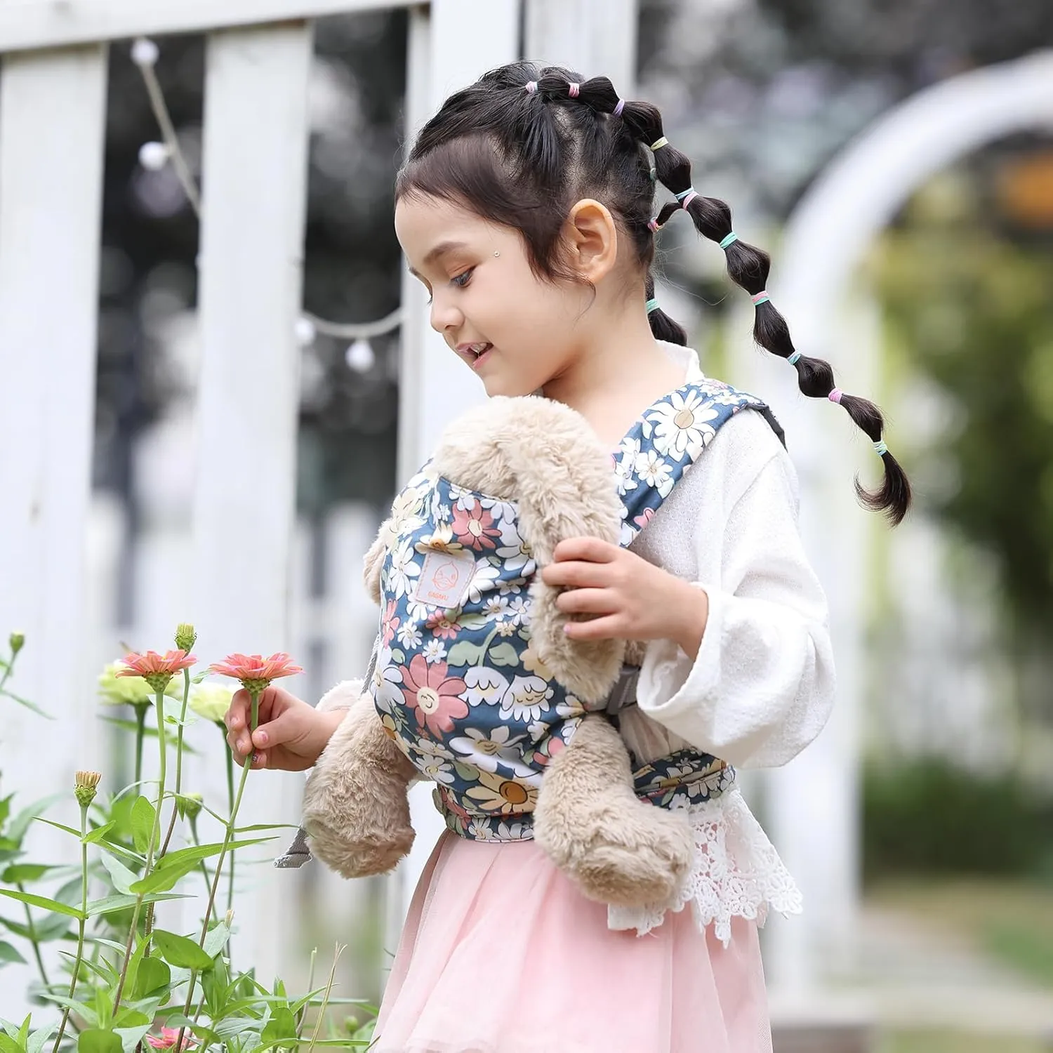 GAGAKU Baby Doll Carrier Kids Toy Baby Carrier Dolls Toy Baby Doll Sling Reborn Baby Doll Carrier with Adjustable Straps for Stuffed Animal Doll Accessories - Gray - Smiling Daisies