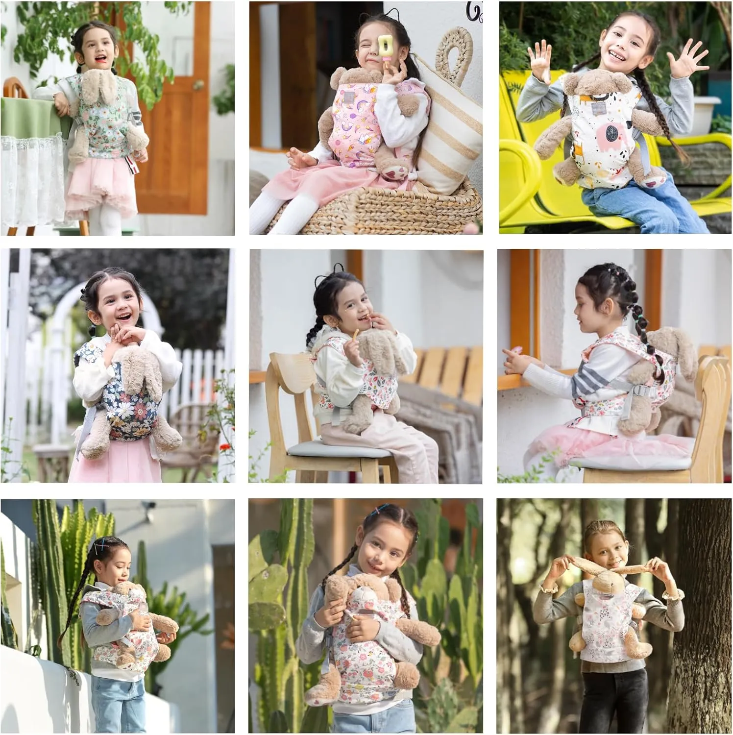 GAGAKU Baby Doll Carrier Kids Toy Baby Carrier Dolls Toy Baby Doll Sling Reborn Baby Doll Carrier with Adjustable Straps for Stuffed Animal Doll Accessories - Gray - Smiling Daisies