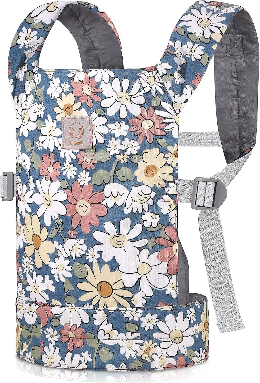 GAGAKU Baby Doll Carrier Kids Toy Baby Carrier Dolls Toy Baby Doll Sling Reborn Baby Doll Carrier with Adjustable Straps for Stuffed Animal Doll Accessories - Gray - Smiling Daisies