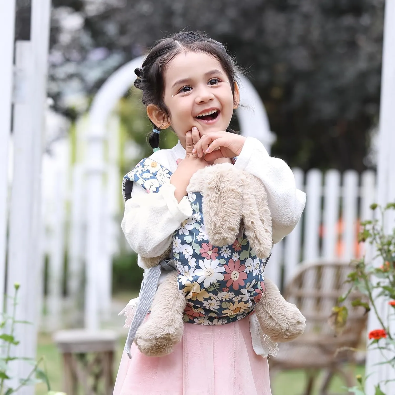 GAGAKU Baby Doll Carrier Kids Toy Baby Carrier Dolls Toy Baby Doll Sling Reborn Baby Doll Carrier with Adjustable Straps for Stuffed Animal Doll Accessories - Gray - Smiling Daisies