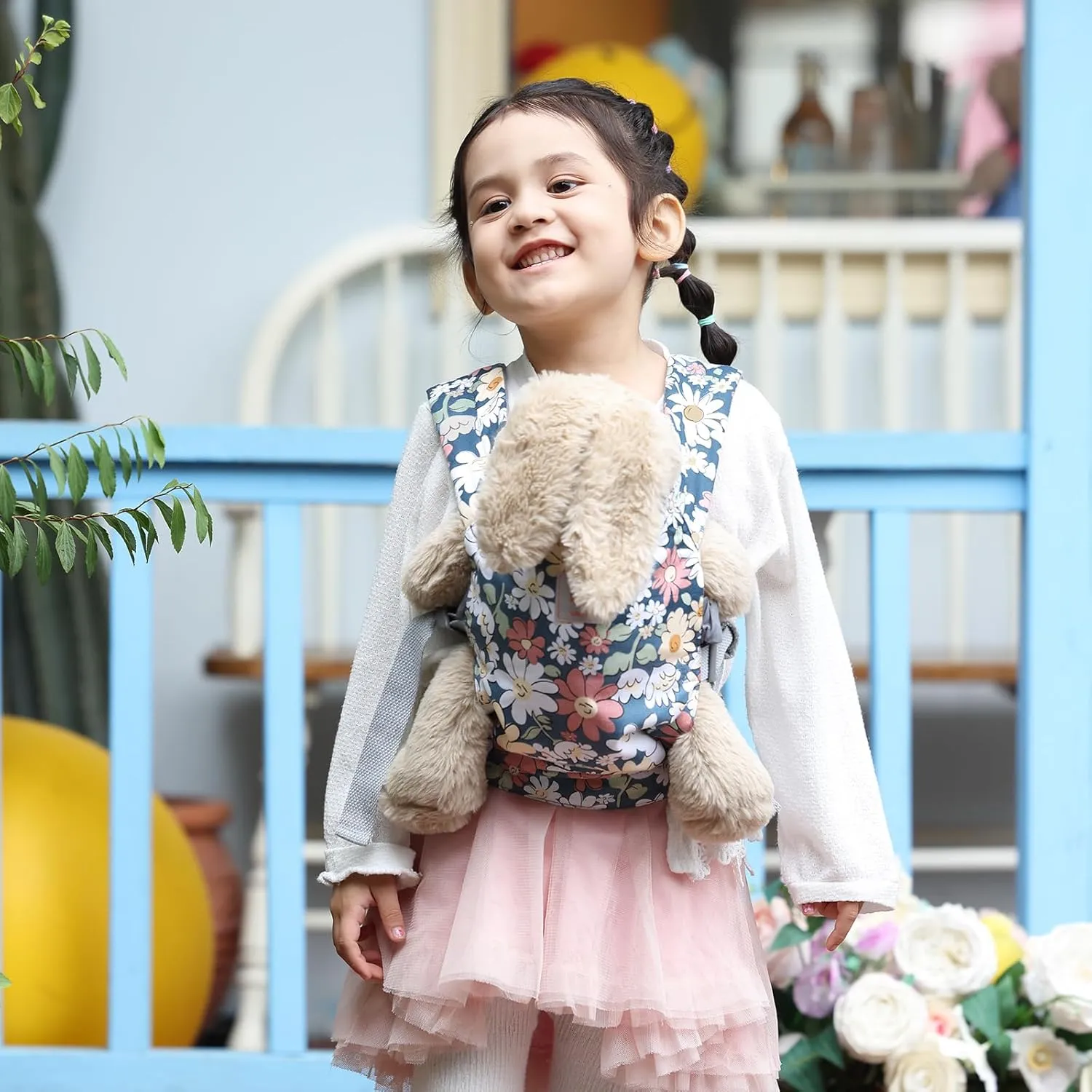 GAGAKU Baby Doll Carrier Kids Toy Baby Carrier Dolls Toy Baby Doll Sling Reborn Baby Doll Carrier with Adjustable Straps for Stuffed Animal Doll Accessories - Gray - Smiling Daisies