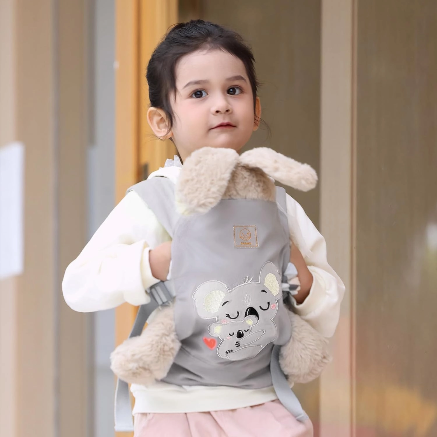 GAGAKU Doll Carrier for Kids Toy Baby Carrier Reborn Doll Carrier with Adjustable Straps for Stuffed Animal American Girl Doll Bitty Baby Doll Accessories - Gray - Embroidered Koala (GGKDC1705)