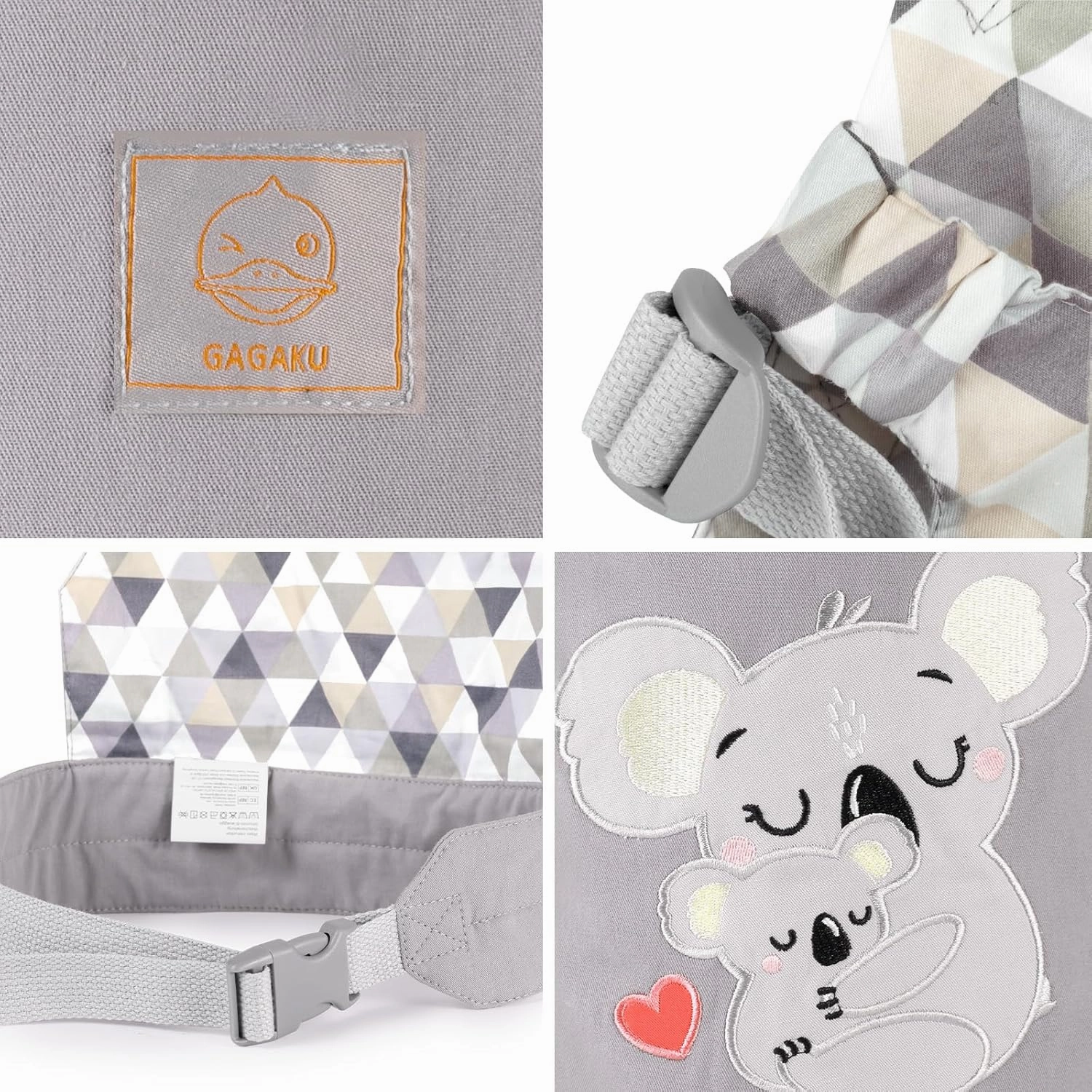 GAGAKU Doll Carrier for Kids Toy Baby Carrier Reborn Doll Carrier with Adjustable Straps for Stuffed Animal American Girl Doll Bitty Baby Doll Accessories - Gray - Embroidered Koala (GGKDC1705)
