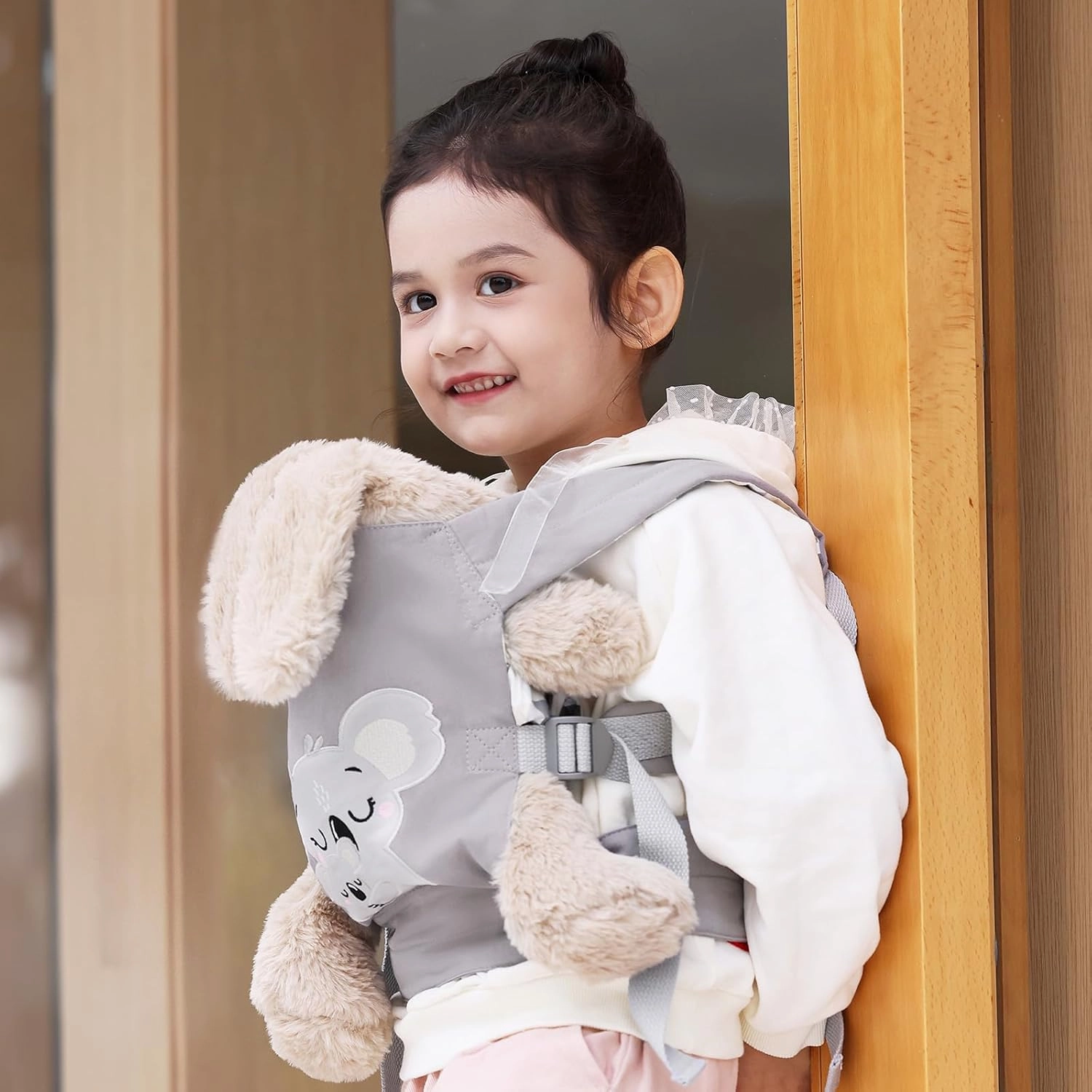 GAGAKU Doll Carrier for Kids Toy Baby Carrier Reborn Doll Carrier with Adjustable Straps for Stuffed Animal American Girl Doll Bitty Baby Doll Accessories - Gray - Embroidered Koala (GGKDC1705)
