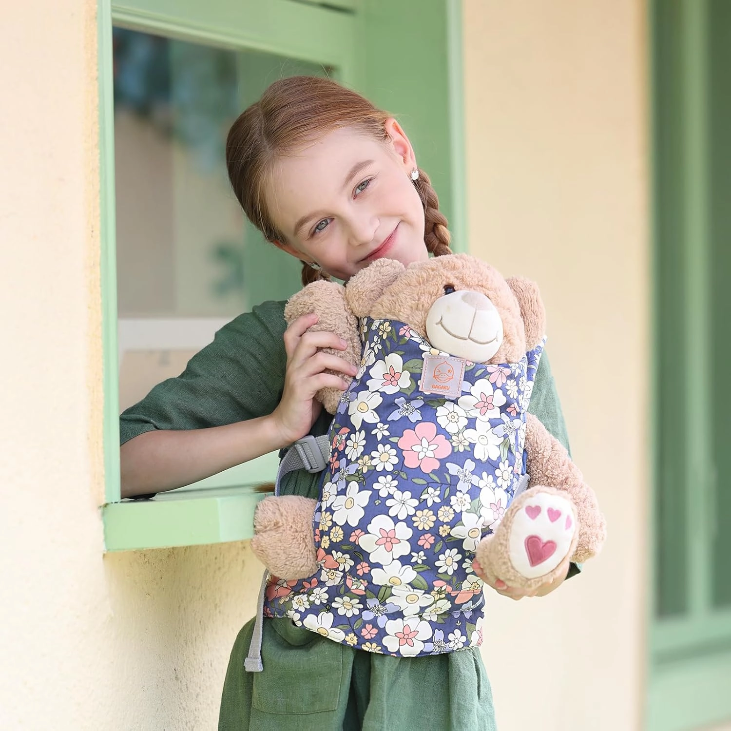 GAGAKU Kids Baby Carrier for Dolls American Girl Bitty Realistic Baby Dolls Stuffed Animal Carrier - Blue Flowers