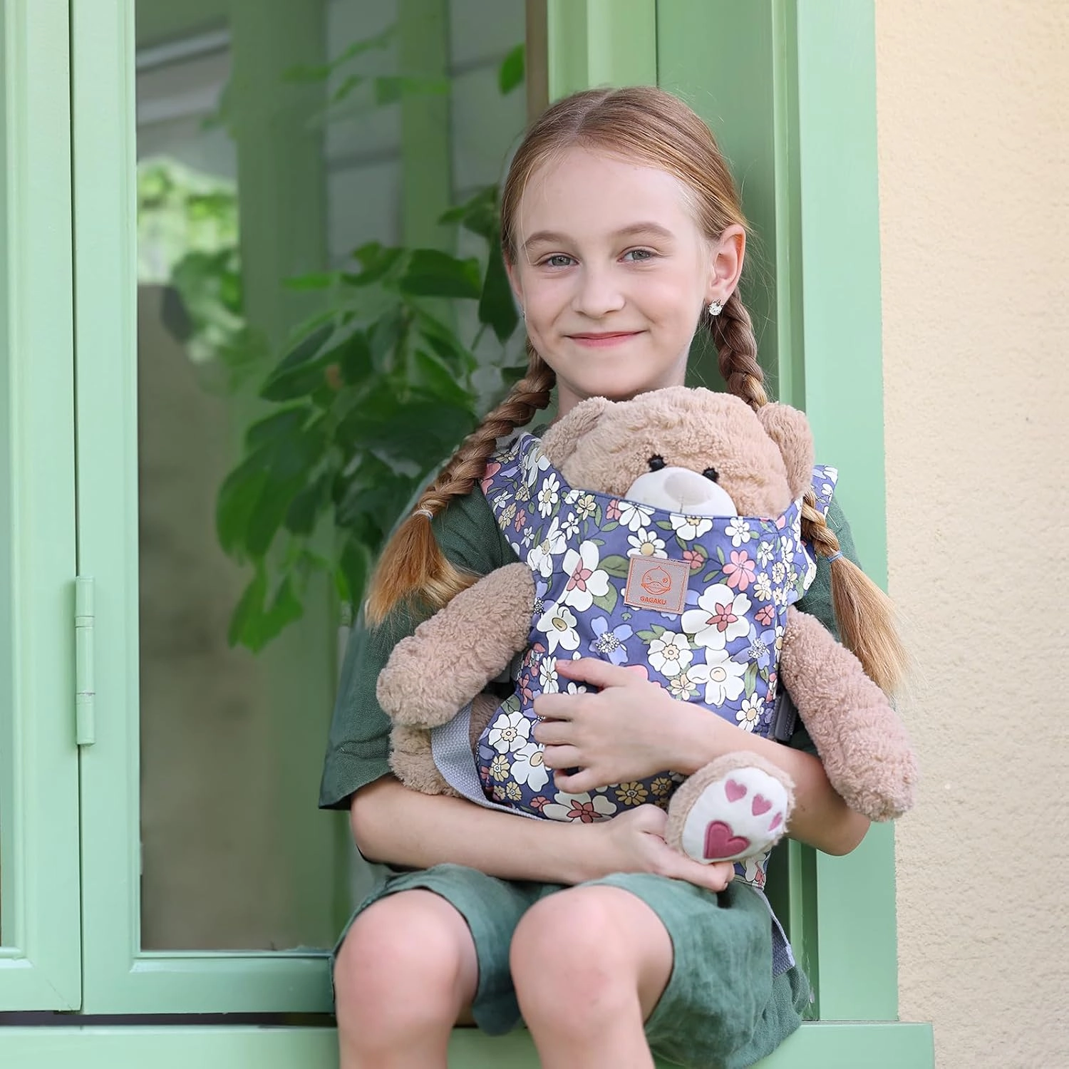 GAGAKU Kids Baby Carrier for Dolls American Girl Bitty Realistic Baby Dolls Stuffed Animal Carrier - Blue Flowers