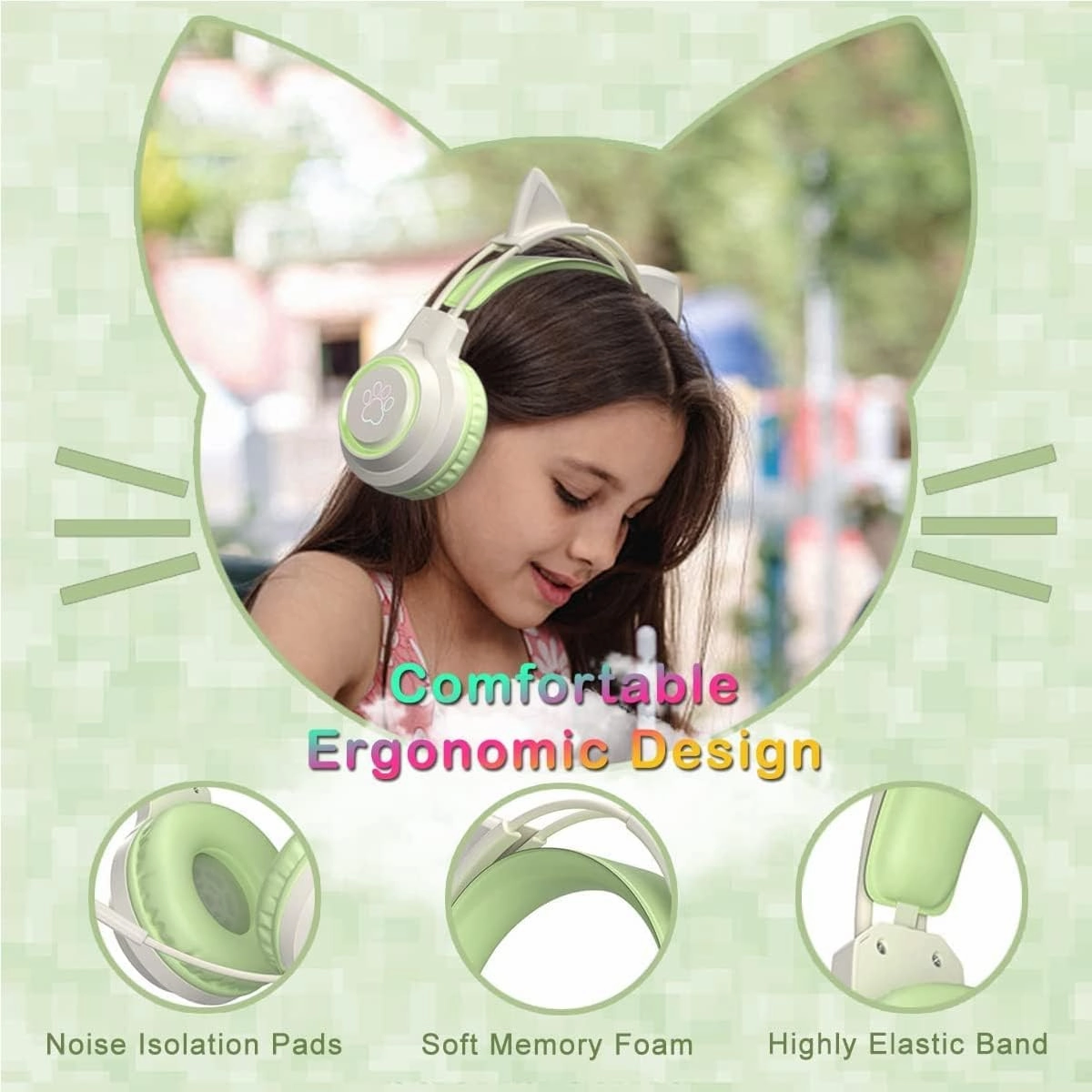 Gaming Headset with Removable Cat Ears, 3.5mm Wired Headphones with Adjustable Microphone, Extendable Padded headband, Noise Cancelling and RGB Light Headphones for Xbox/PS4/Switch/Mac/Phone (Pink)