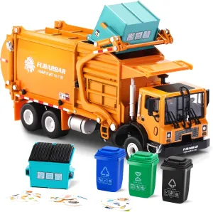 Garbage Truck Toys, Fubarbar 1:43 Bruder Tonka Trash Trucks Model for Boys Metal Diecase Waste Management Front Loader Die Cast Recycling Dumpster Truck Toy for 3 4 5 6 Years Old(Orange)