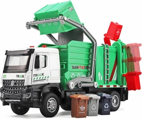 Garbage Truck Toys for Boys,Toy Garbage Truck Metal Diecast Cab,Pull Back Garbage Truck with Lights and Sounds,Front Loader Recycling Toy Garbage Trucks,Garbage Truck Toys for Boys Age 4-7