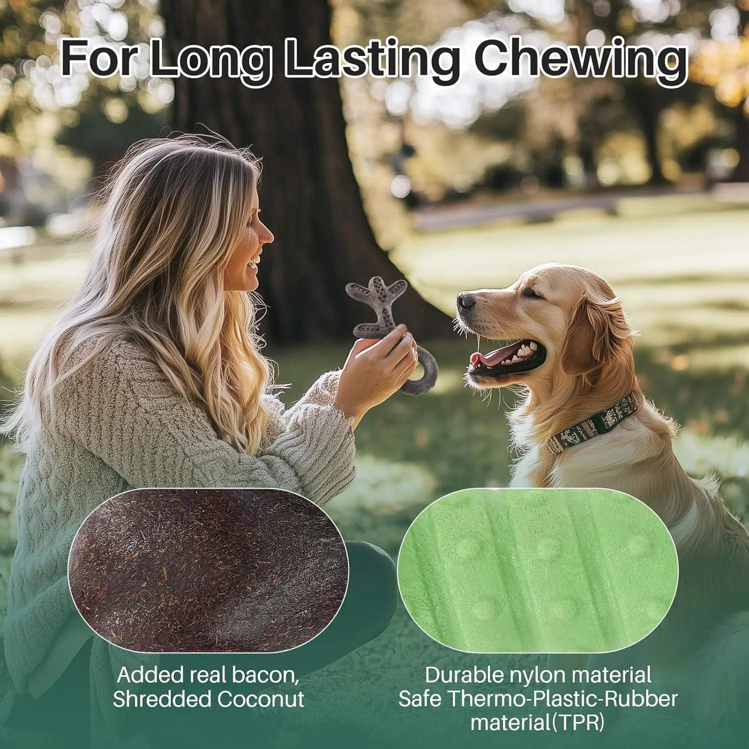 Gardner Pet Dog Chew Toys for Aggressive Chewers, Added Shredded Coconut Durable Nylon   TPR Interactive Dog Toys, Teething Toy for Medium/Large Breed, Bacon Flavor (4PCS, Bacon)