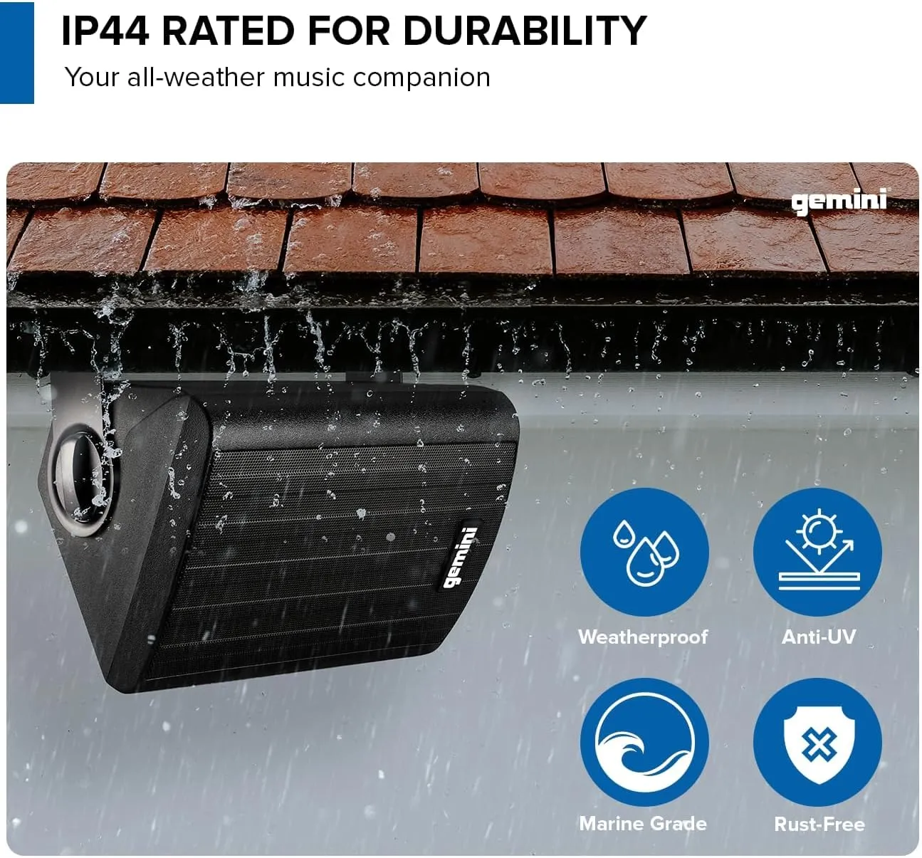 Gemini Sound GHSI-W650BT 6.5" Outdoor Bluetooth Speakers – Powered IP44 Waterproof Wall Mount Pair for Patios, Rust-Proof Aluminum Grills, Expandable to 16 Speakers, Immersive Hi-Fi Sound (Black)
