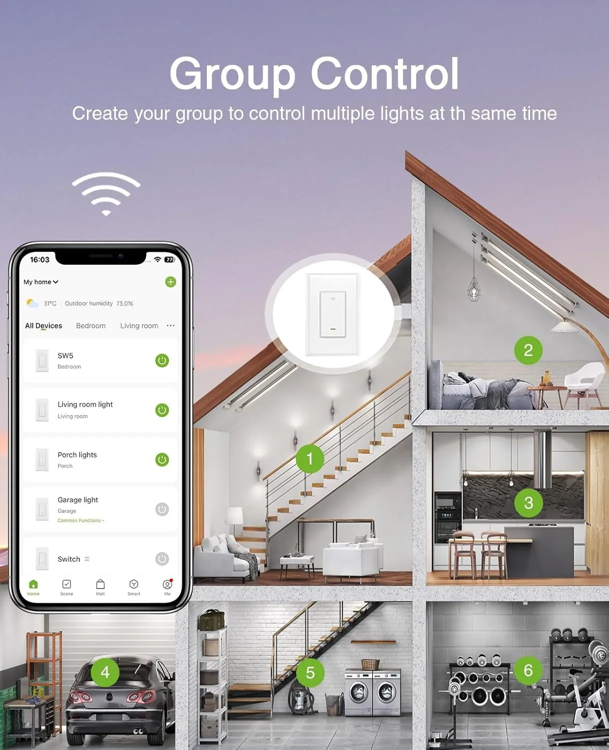 GHome Smart Switch,Smart Wi-Fi Light Switch Compatible with Alexa and Google Assistant 2.4Ghz, Single-Pole,Neutral Wire Required,UL Certified,Remote/Voice Control, No Hub Required (4 Pack)
