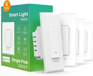 GHome Smart Switch,Smart Wi-Fi Light Switch for Lights Works with Alexa and Google Home 2.4Ghz, Single-Pole,Neutral Wire Required,UL Certified,Voice Control (4 Pack)