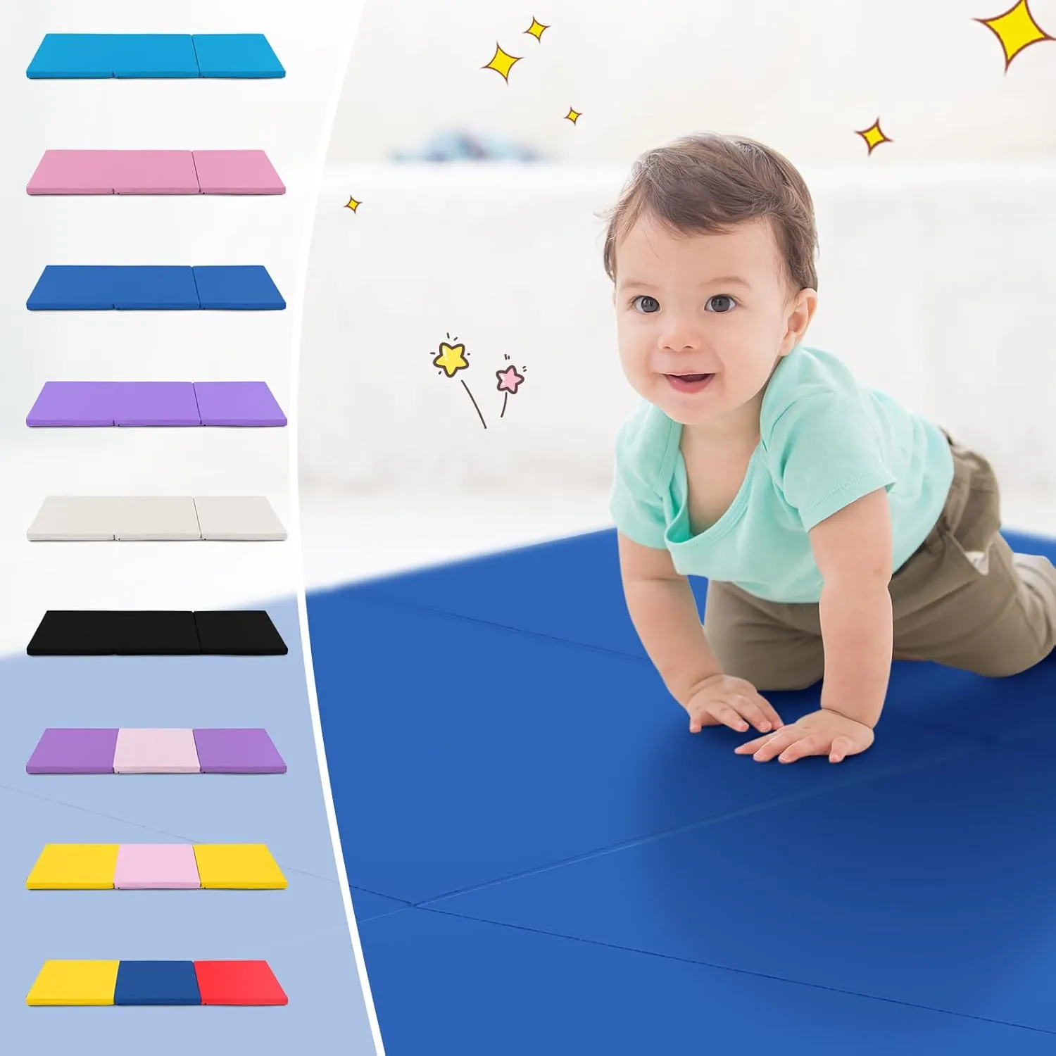 Giantex 6'x 2' Gymnastics Mat, 2" Thick Folding Tumbling Mat with Hook and Loop Fastener, Foldable Gym Mat with Carrying Handles, Cheer Mats for Kids Adults Home Exercise Aerobics Fitness