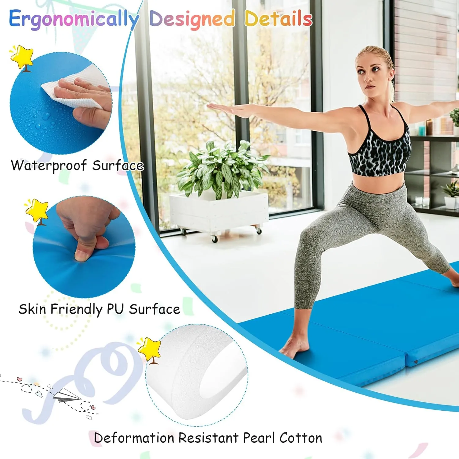 Giantex 6'x 2' Gymnastics Mat, 2" Thick Folding Tumbling Mat with Hook and Loop Fastener, Foldable Gym Mat with Carrying Handles, Cheer Mats for Kids Adults Home Exercise Aerobics Fitness