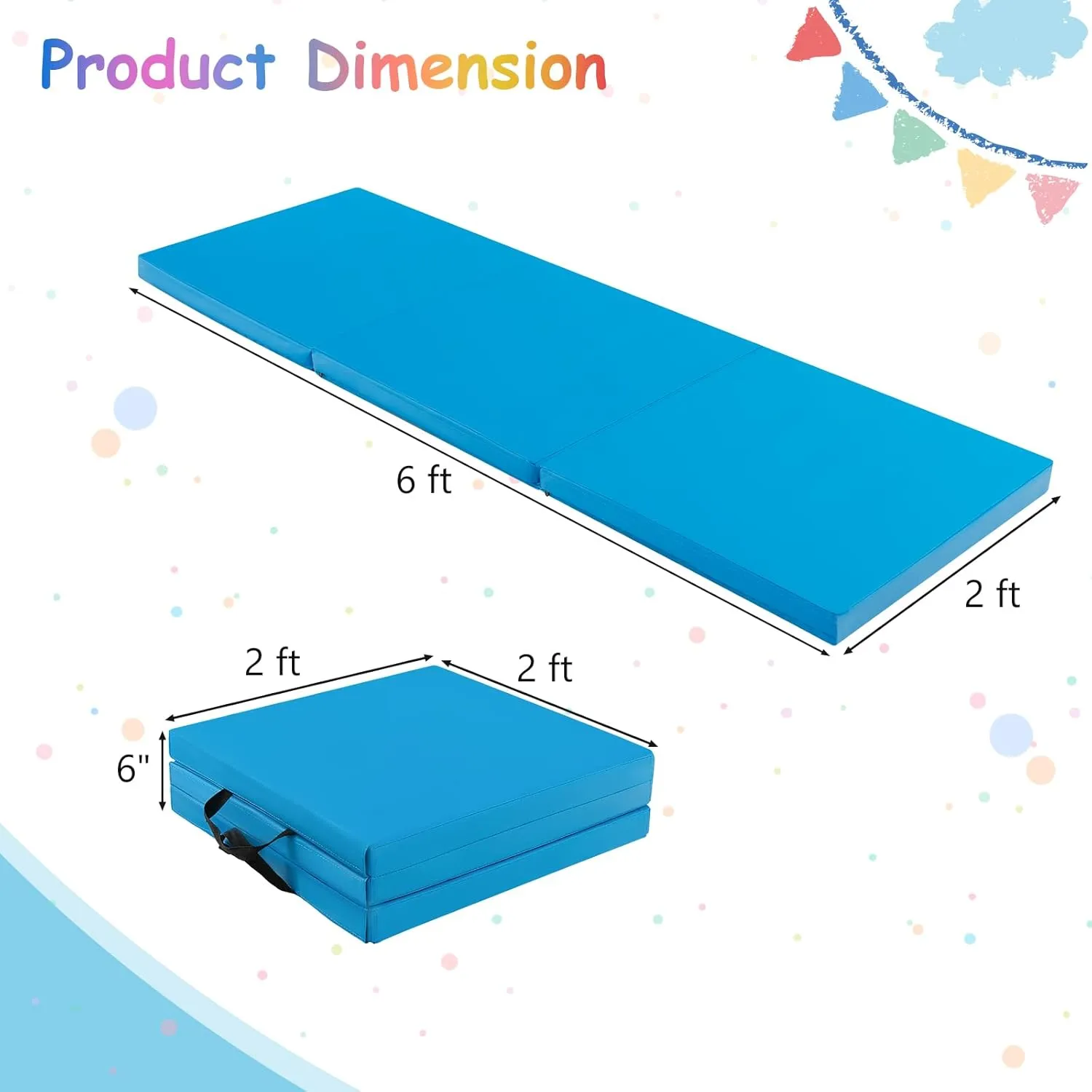 Giantex 6'x 2' Gymnastics Mat, 2" Thick Folding Tumbling Mat with Hook and Loop Fastener, Foldable Gym Mat with Carrying Handles, Cheer Mats for Kids Adults Home Exercise Aerobics Fitness