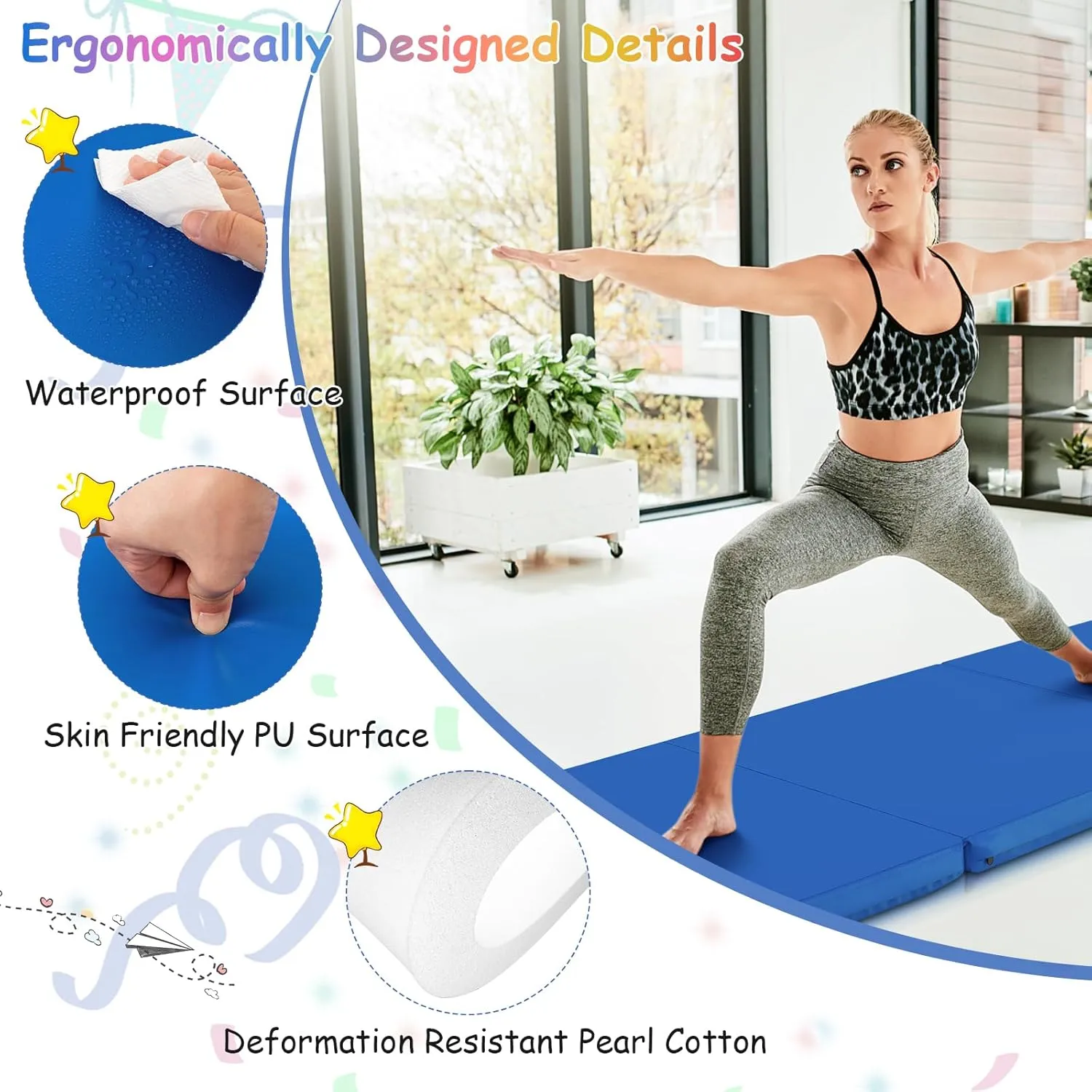Giantex 6'x 2' Gymnastics Mat, 2" Thick Folding Tumbling Mat with Hook and Loop Fastener, Foldable Gym Mat with Carrying Handles, Cheer Mats for Kids Adults Home Exercise Aerobics Fitness