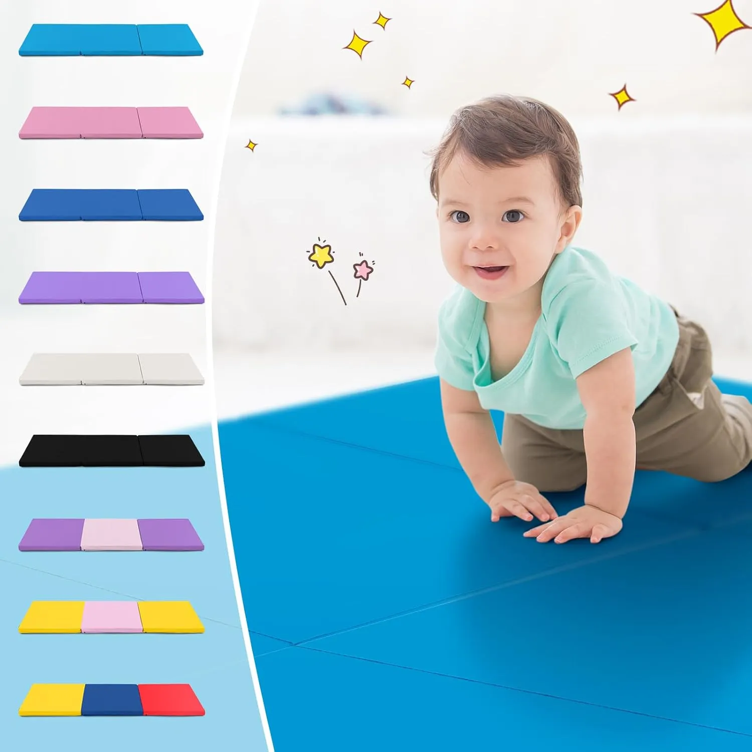 Giantex 6'x 2' Gymnastics Mat, 2" Thick Folding Tumbling Mat with Hook and Loop Fastener, Foldable Gym Mat with Carrying Handles, Cheer Mats for Kids Adults Home Exercise Aerobics Fitness