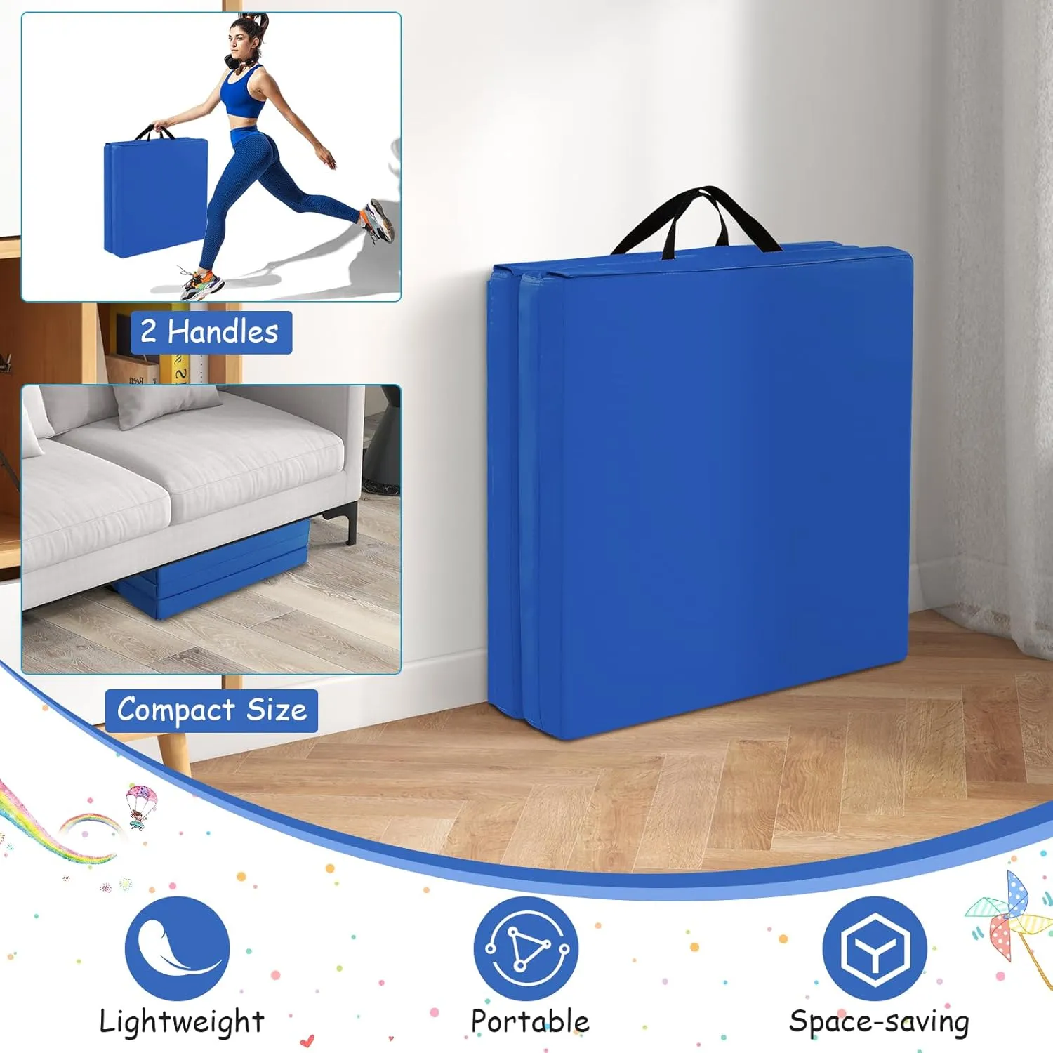 Giantex 6'x 2' Gymnastics Mat, 2" Thick Folding Tumbling Mat with Hook and Loop Fastener, Foldable Gym Mat with Carrying Handles, Cheer Mats for Kids Adults Home Exercise Aerobics Fitness