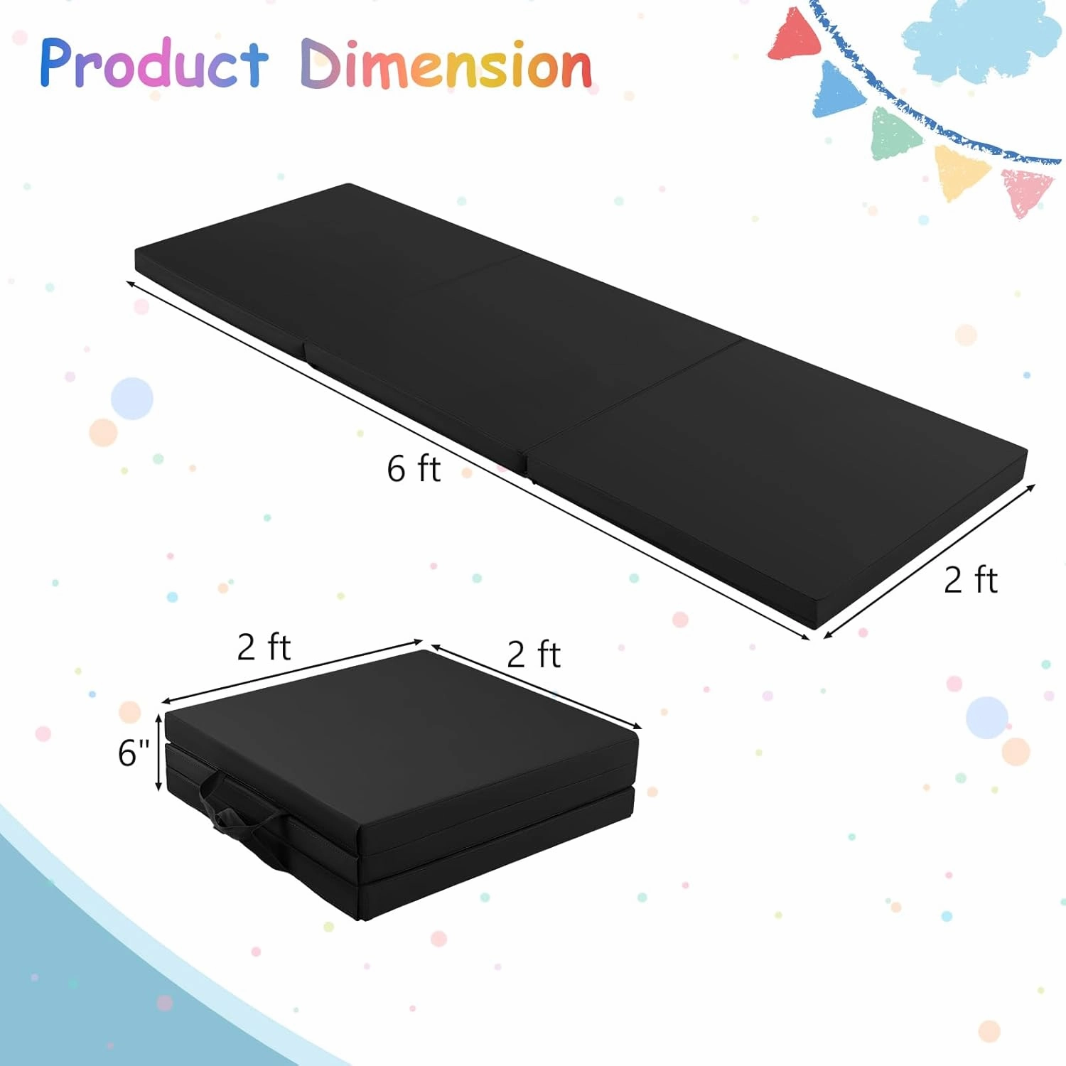 Giantex 6'x 2' Gymnastics Mat, 2" Thick Folding Tumbling Mat with Hook and Loop Fastener, Foldable Gym Mat with Carrying Handles, Cheer Mats for Kids Adults Home Exercise Aerobics Fitness