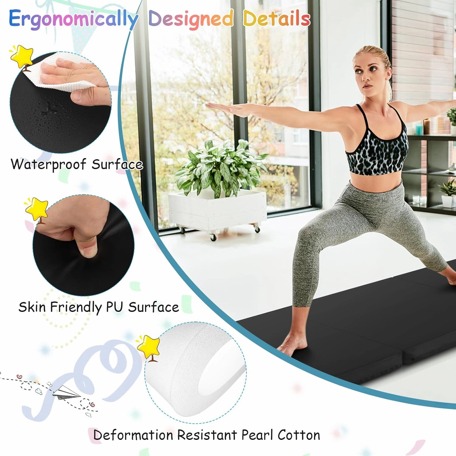 Giantex 6'x 2' Gymnastics Mat, 2" Thick Folding Tumbling Mat with Hook and Loop Fastener, Foldable Gym Mat with Carrying Handles, Cheer Mats for Kids Adults Home Exercise Aerobics Fitness
