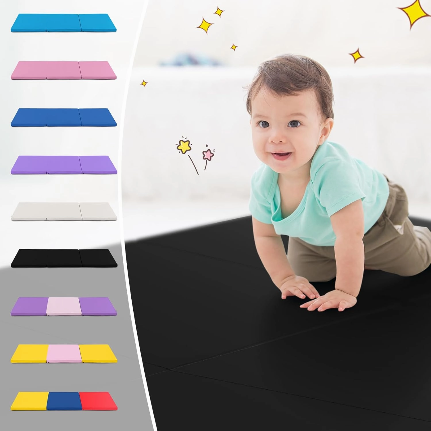 Giantex 6'x 2' Gymnastics Mat, 2" Thick Folding Tumbling Mat with Hook and Loop Fastener, Foldable Gym Mat with Carrying Handles, Cheer Mats for Kids Adults Home Exercise Aerobics Fitness