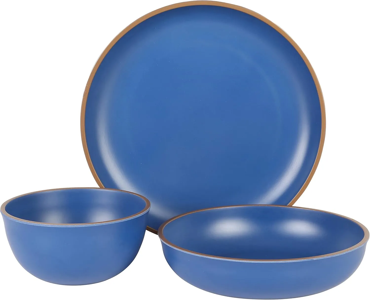 Gibson Home Rockabye 12 Piece Double Bowl Melamine Plastic Dinnerware Set - Matte Blue