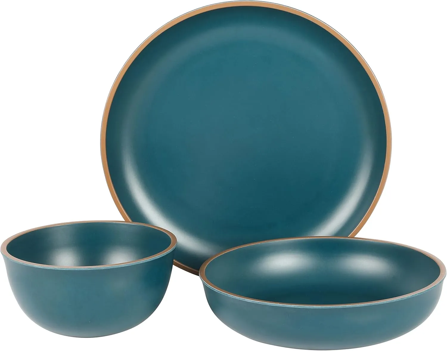 Gibson Home Rockabye 12 Piece Double Bowl Melamine Plastic Dinnerware Set - Matte Teal