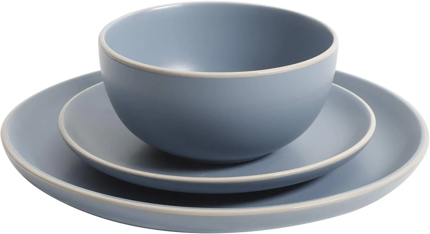 Gibson Home Rockaway Round Stoneware Dinnerware Set, Service for 4 (12pcs), Blue