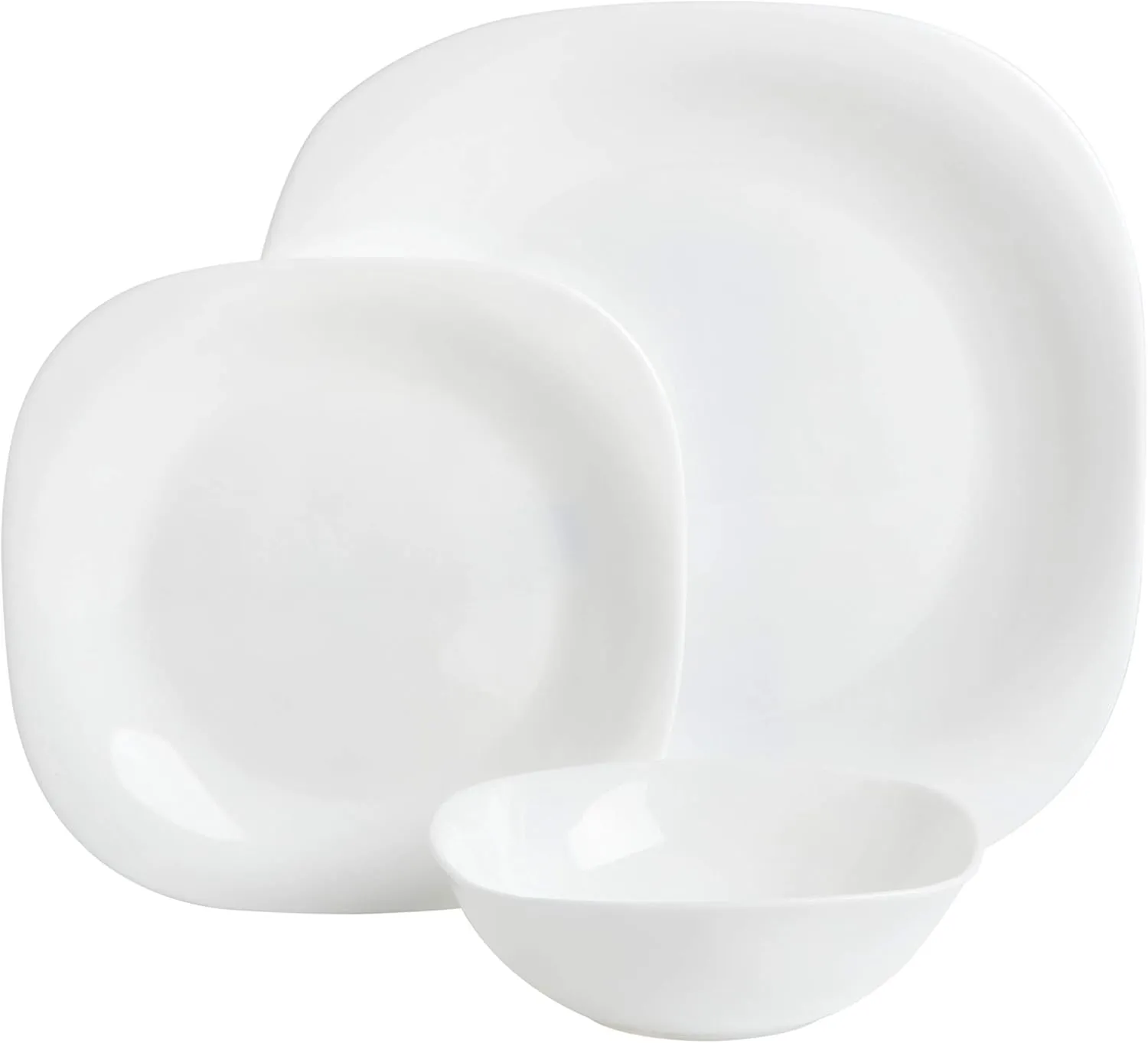 Gibson Home Ultra Break and Chip Resistant Dinnerware Set, Square: Service for 6 (18pcs), Opal Glass