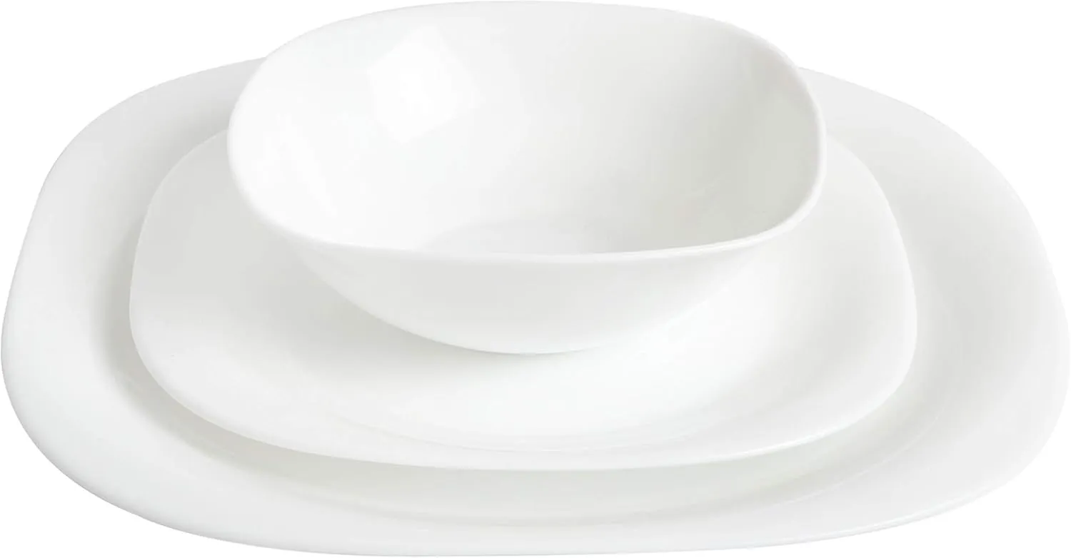 Gibson Home Ultra Break and Chip Resistant Dinnerware Set, Square: Service for 6 (18pcs), Opal Glass