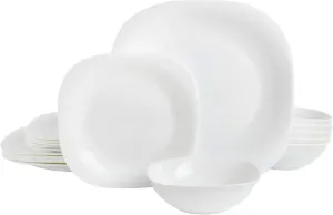 Gibson Home Ultra Break and Chip Resistant Dinnerware Set, Square: Service for 6 (18pcs), Opal Glass