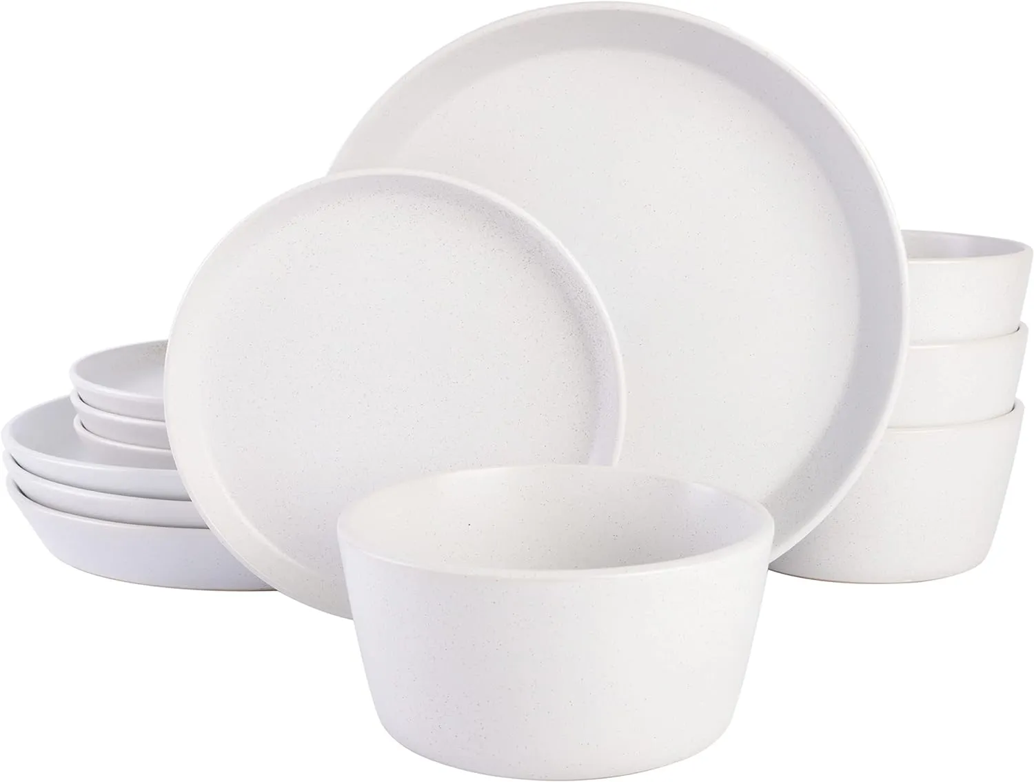 Gibson Soho Lounge Sofia Coupe Stoneware Dinnerware Set, Service for 4 (12pcs), White w/Speckle