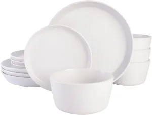 Gibson Soho Lounge Sofia Coupe Stoneware Dinnerware Set, Service for 4 (12pcs), White w/Speckle