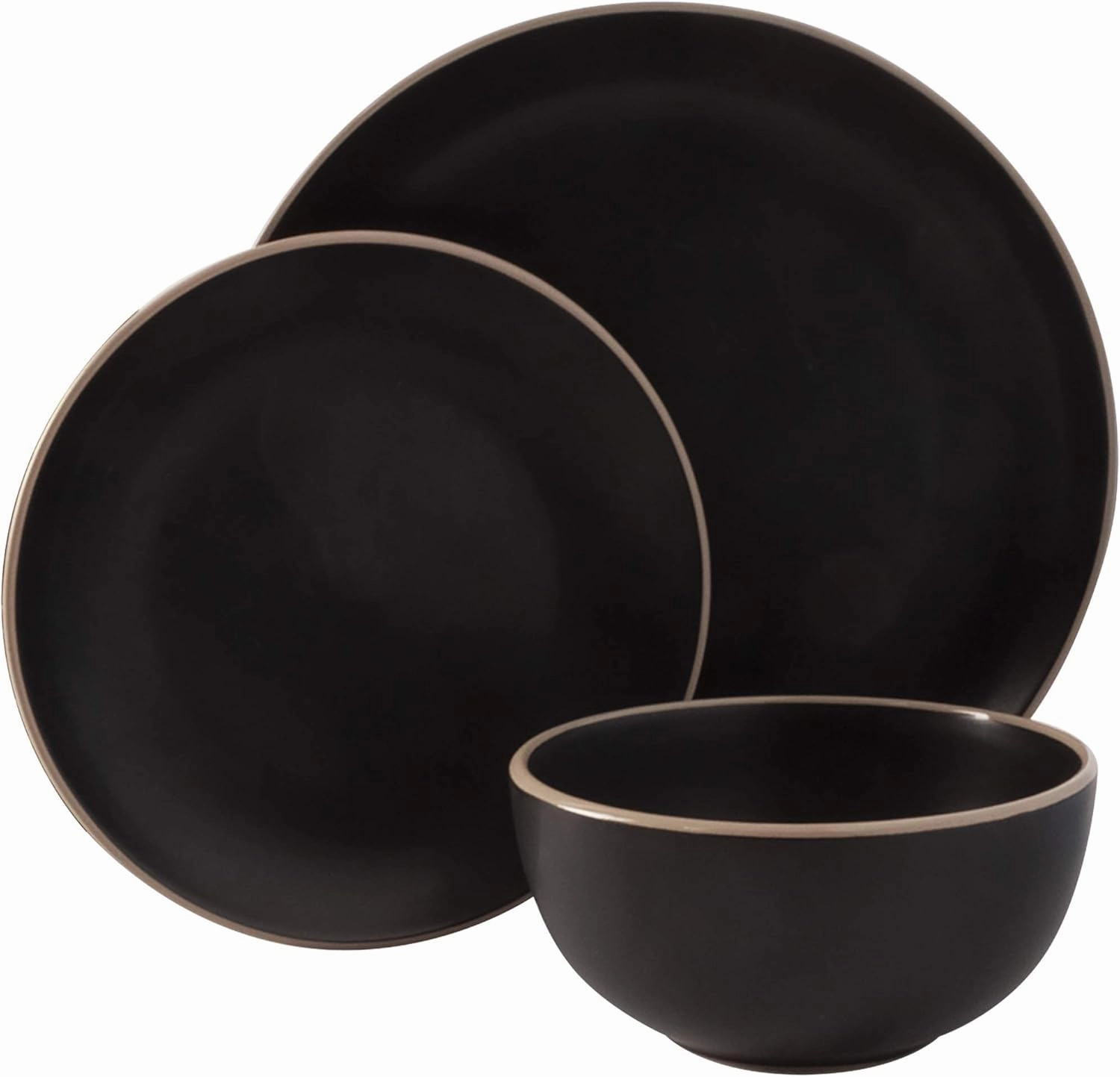 Gibson Home Rockaway Round Stoneware Dinnerware Sets, Service for 4 (12pcs), Black