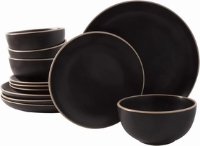 Gibson Home Rockaway Round Stoneware Dinnerware Sets, Service for 4 (12pcs), Black