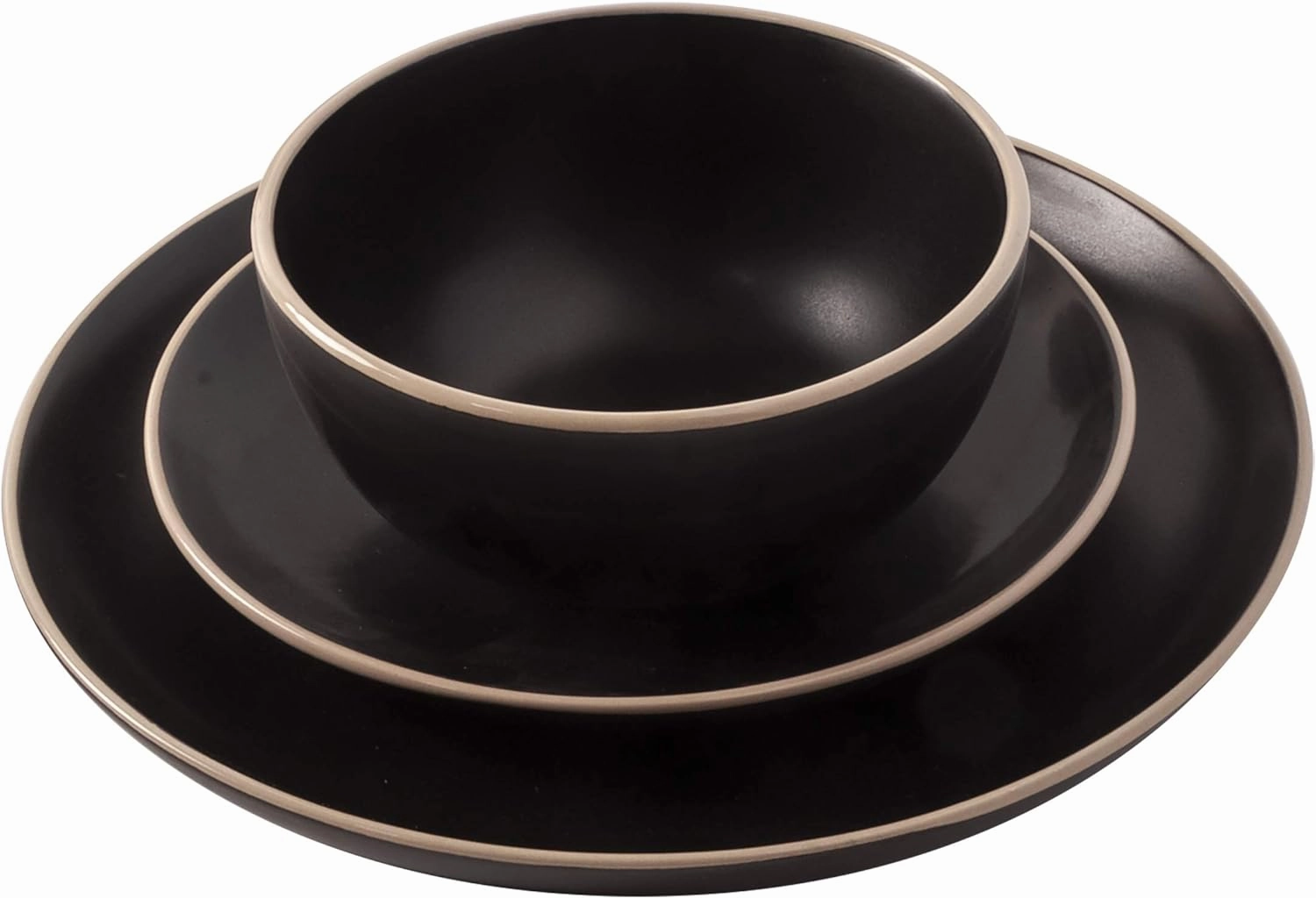 Gibson Home Rockaway Round Stoneware Dinnerware Sets, Service for 4 (12pcs), Black