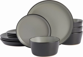 Gibson Soho Lounge Sofia Coupe Stoneware Dinnerware Set, Service for 4 (12pcs), Grey