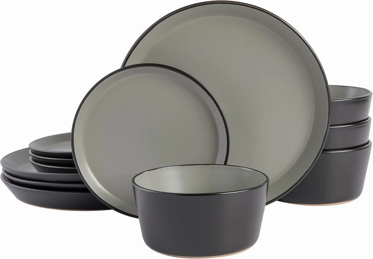 Gibson Soho Lounge Sofia Coupe Stoneware Dinnerware Set, Service for 4 (12pcs), Grey
