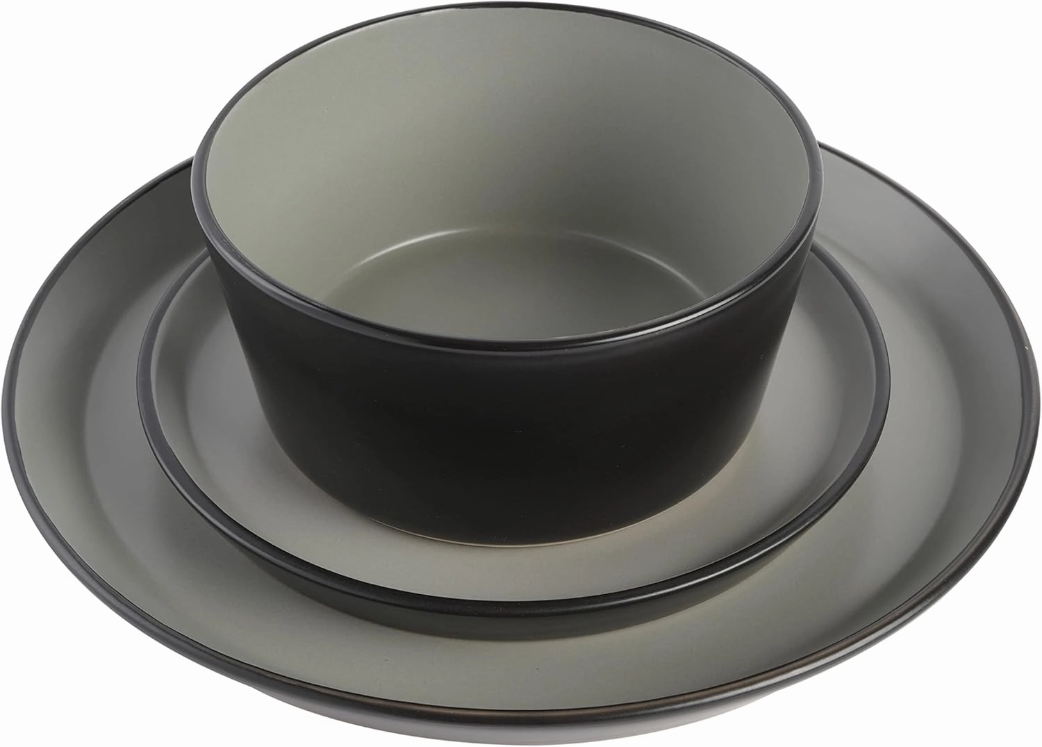 Gibson Soho Lounge Sofia Coupe Stoneware Dinnerware Set, Service for 4 (12pcs), Grey