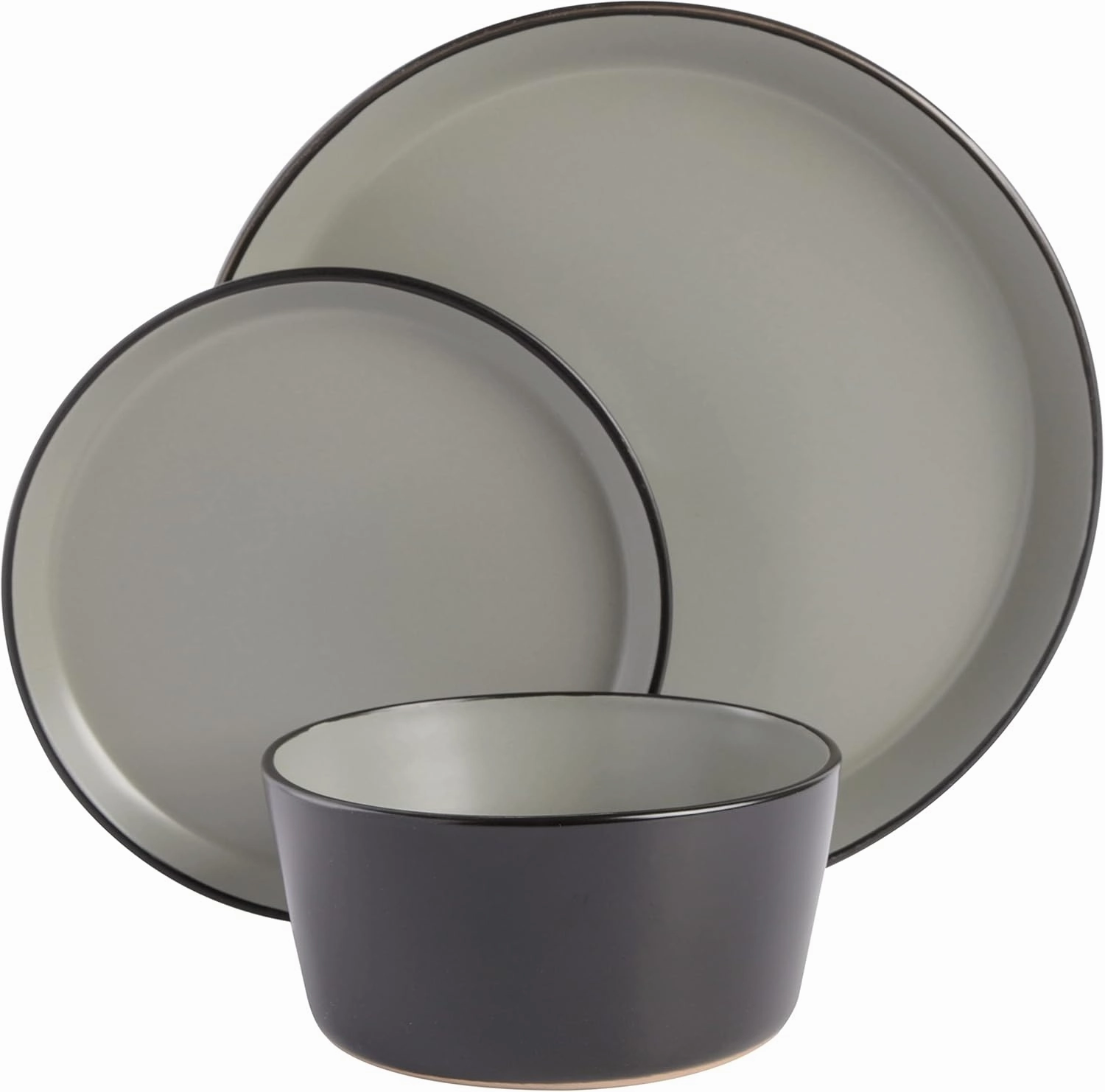 Gibson Soho Lounge Sofia Coupe Stoneware Dinnerware Set, Service for 4 (12pcs), Grey