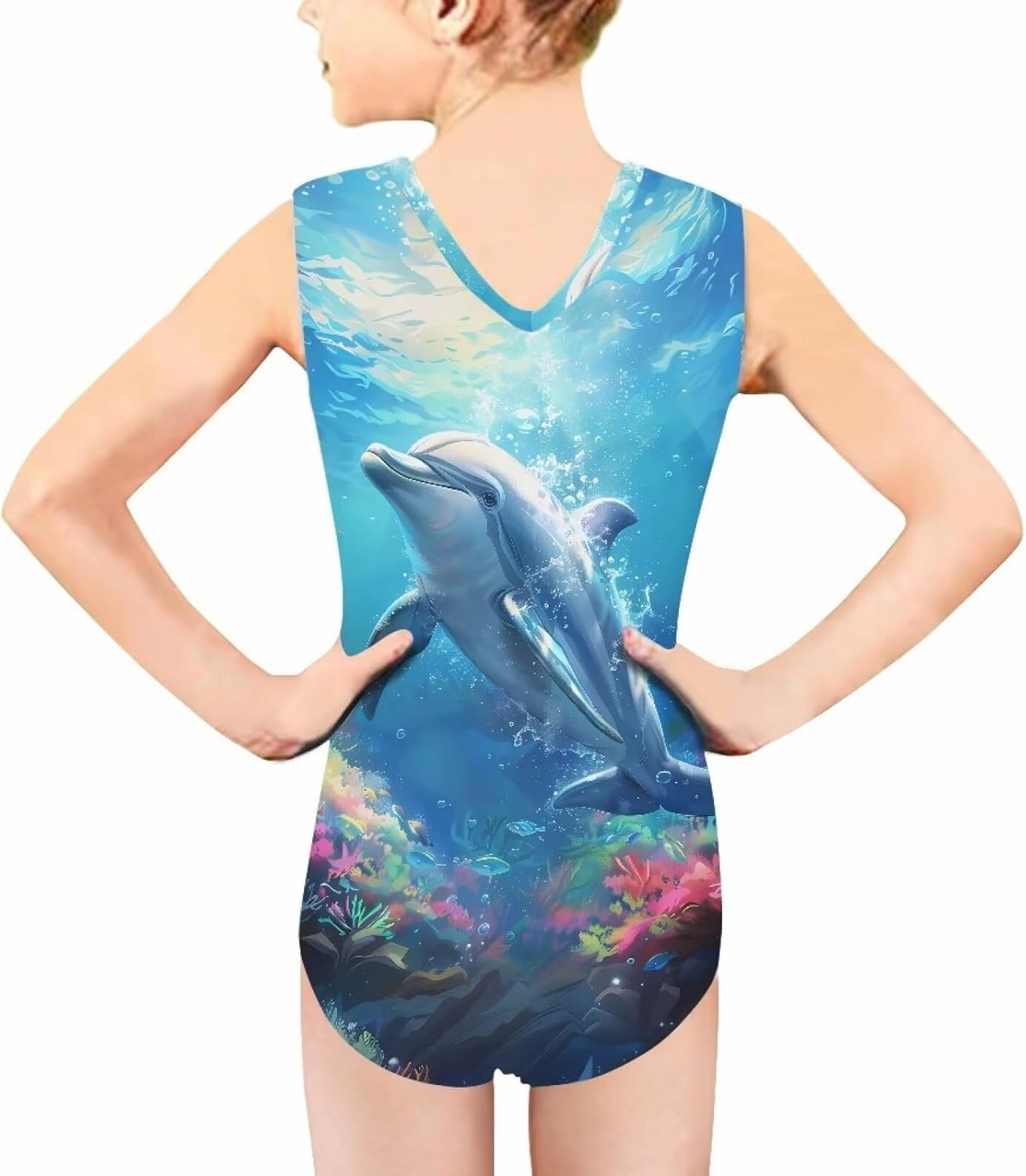 Girl's One-Piece Bathing Suit Sleeveless Swimwear V Neck Gymnastics Dancing Leotards 3-14Y